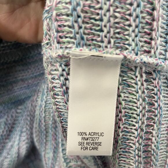 Croft & Barrow | Striped Boatneck Knit Sweater Flared Sleeves Medium Blue Pink - Picture 7 of 8